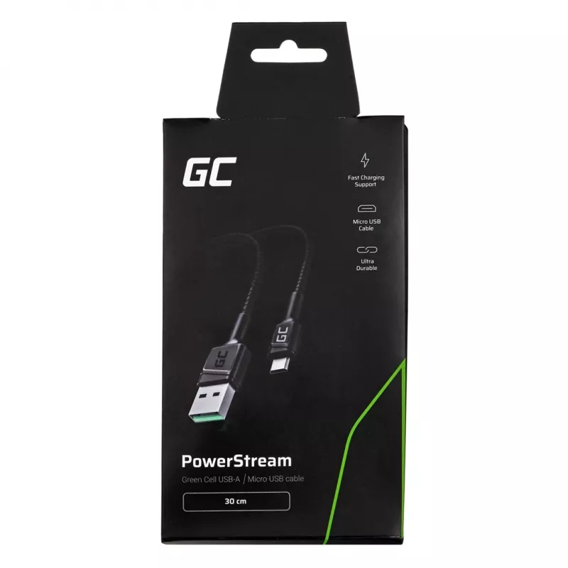 Cabo USB 2.0 Green Cell KABGC23, USB A para Micro-USB B, 0,3 m, preto