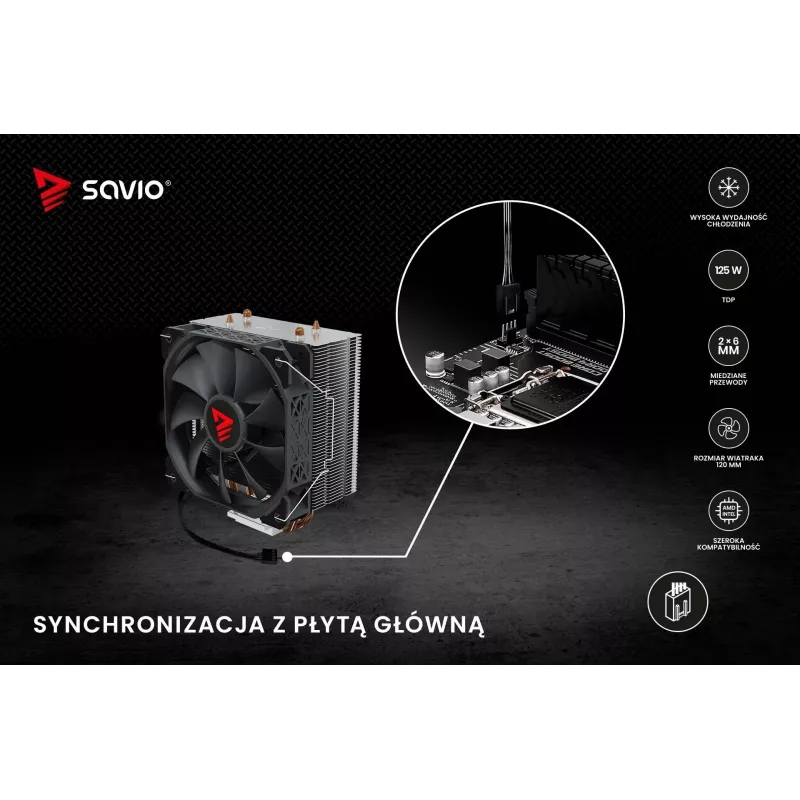 Dissipador SAVIO SAVGCOFROSTX2 120 mm preto, 2 heatpipes, 800–1800 RPM, 4‑Pin