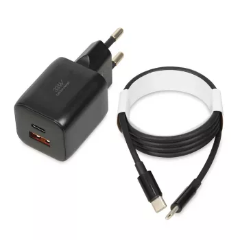 Fonte de alimentação externa IBOX ILUC42B 12 V 2 A, 33 W, USB-A + USB-C PD3.0, QuickCharge 3.0, universal
