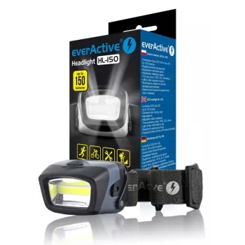 Lanterna de cabeça everActive HL-150, lanterna frontal, 150 lm, 3 W, IPX4, 3×AAA, preto