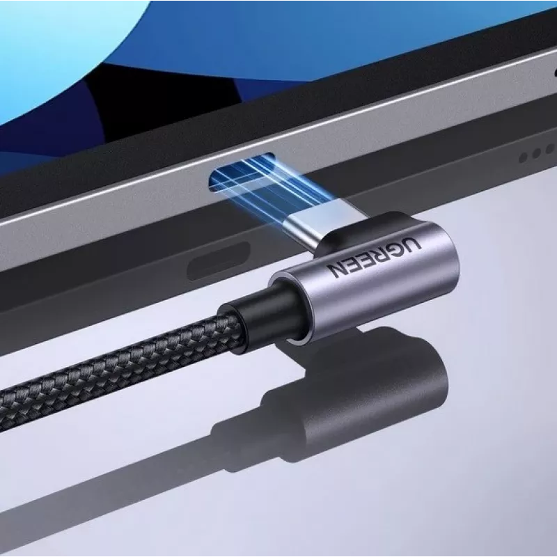 Ugreen USB-C (direito) / USB-C (curvo) PD QC 60W 3A 0,5 m US255 (cinzento)