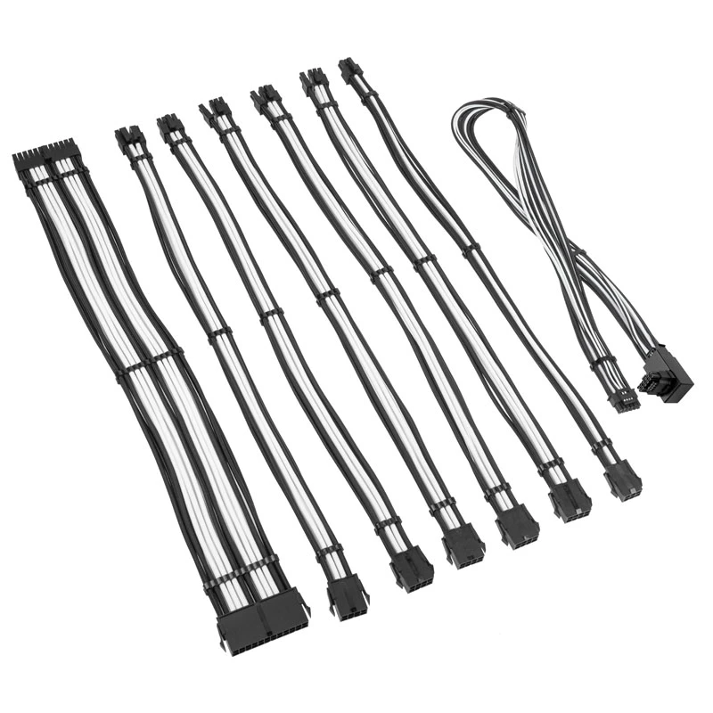 Conjunto de extensão de cabos Kolink Core Pro COREPRO-EK-12VT1-BWH — 12V motherboard GPU 2x6 pinos, preto jato/branco
