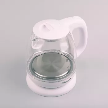 Chaleira elétrica Maestro MR-055 branca — 1 L, 1100 W, corpo em vidro, retroiluminação, indicador de nível de água