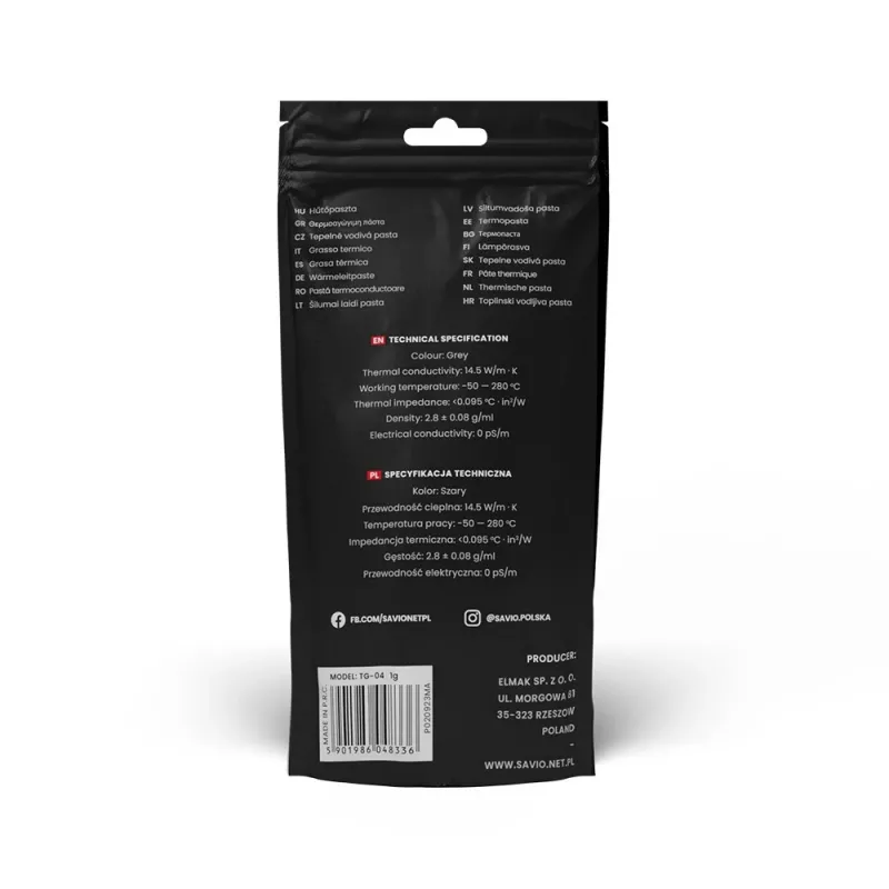 Pasta térmica Savio TG-04 para dissipadores