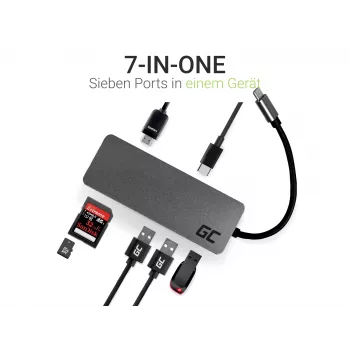 Green Cell AK50 - USB 3.2 Gen 1 (3.1 Gen 1) Type-C - USB 2.0 - USB 3.2 Gen 1 (3.1 Gen 1) Type-A - USB 3.2 Gen 1 (3.1 Gen 1) Type-C - MicroSD (TransFlash) - SD - prateado - Apple MacB