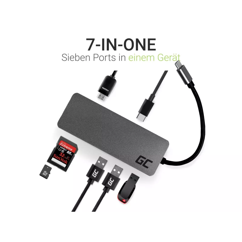 Green Cell AK50 - USB 3.2 Gen 1 (3.1 Gen 1) Type-C - USB 2.0 - USB 3.2 Gen 1 (3.1 Gen 1) Type-A - USB 3.2 Gen 1 (3.1 Gen 1) Type-C - MicroSD (TransFlash) - SD - prateado - Apple MacB