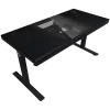 Secretária gaming de altura ajustável sentado/em pé com motor duplo, caixa de PC integrada, carregador sem fios, iluminação RGB, painel de controlo e portas USB, tampo em melamina PB, preto