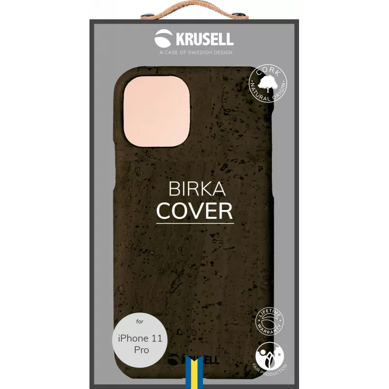 Capa Krusell Birka para Apple iPhone 11 Pro, capa castanho-escura efeito pele