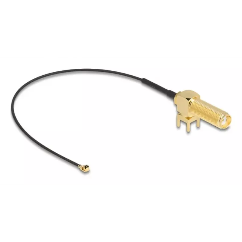Cabo de antena DeLOCK SMA 90° conector fêmea PCB cabo coaxial blindado 0,15 m I-PEX MHF1 Preto Dourado