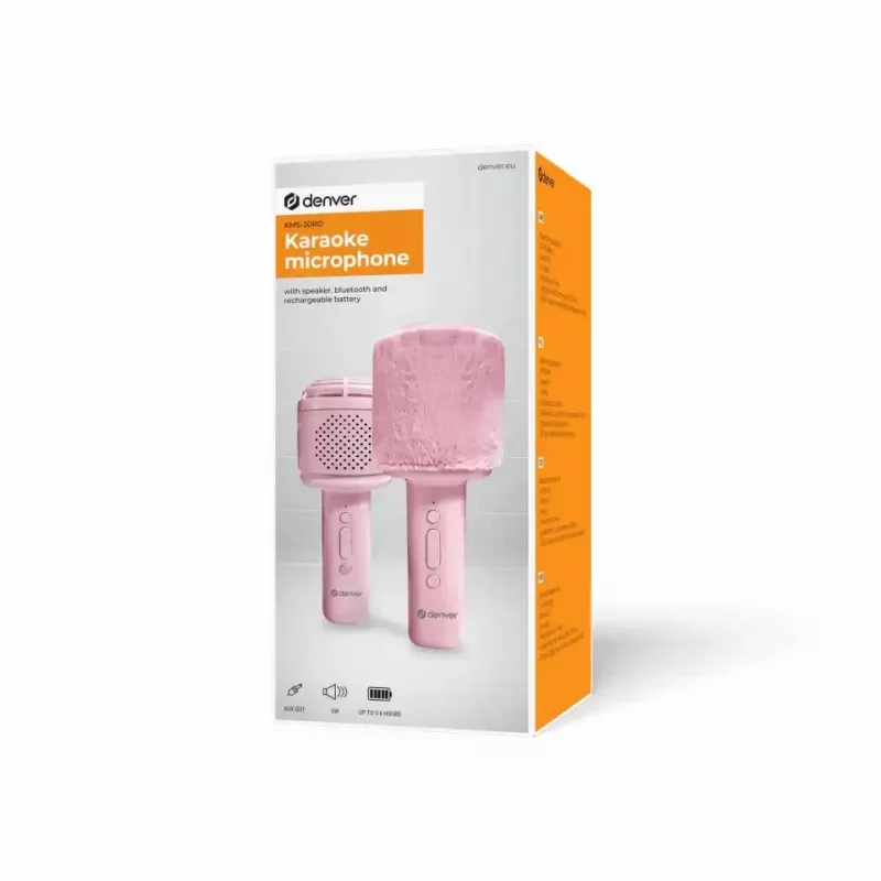 Microfone Denver KMS-30 rosa microfone com altifalante BT para karaoke