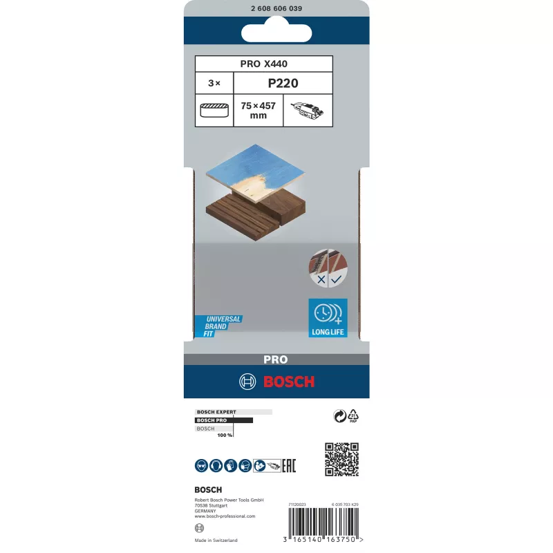 Fita de lixa Best for Wood para madeira 3 unid. grão 220 75 mm x 457 mm