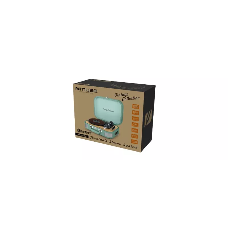 Muse MT-201WG sistema estéreo com gira-discos, porta USB, entrada AUX