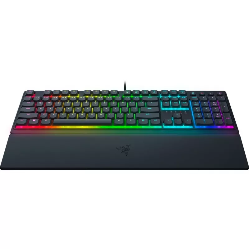 Razer Ornata V3, interruptores mecha-membrane, 10 zonas de iluminação Razer Chroma RGB, 1000 Hz Ultrapolling, teclas retroiluminadas, apoio de pulso soft-touch - Layout alemão