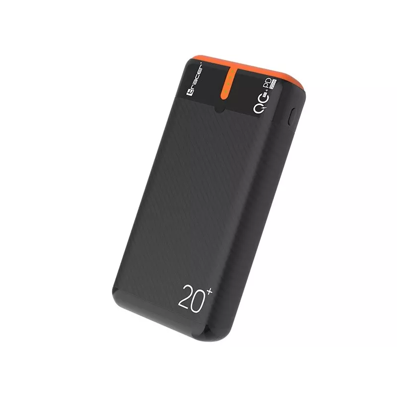 Carregador portátil TRACER EnerGen 20000 mAh, Power Delivery 20W, entrada USB-C, 2 saídas USB-A, suporte para 3 dispositivos, laranja