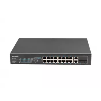 Switch não gerido LANBERG RSFE-16P-2C-250 — 18 portas Gigabit, 16x PoE+ (30W), 2x SFP, 250W, 1U, metal, montagem em rack