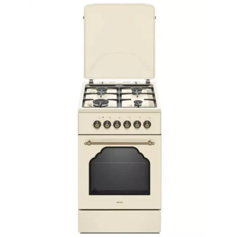Fogão a gás e elétrico MPM MPM-56-KRM-14, 56 cm, 4 queimadores a gás, forno elétrico, creme