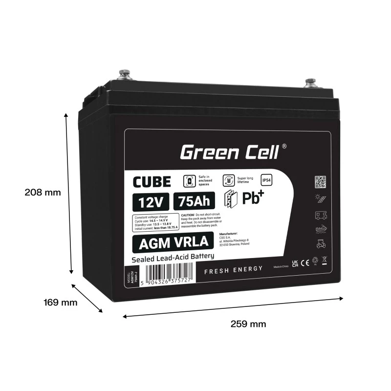 Bateria AGM VRLA 12V 75Ah IP54