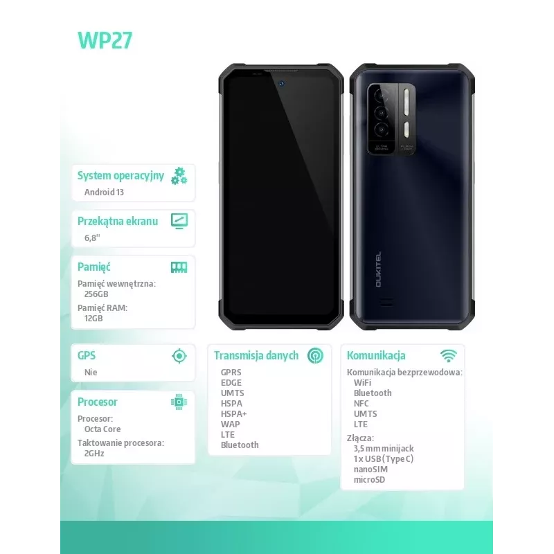 Smartphone Oukitel WP27 6,78 polegadas 12 GB/256 GB preto