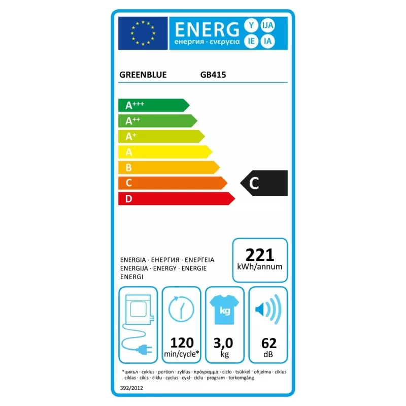 Máquina de secar roupa GreenBlue GB415, secador doméstico compacto, capacidade de 3 kg, 830 W, tambor 260×460 mm, cinzento