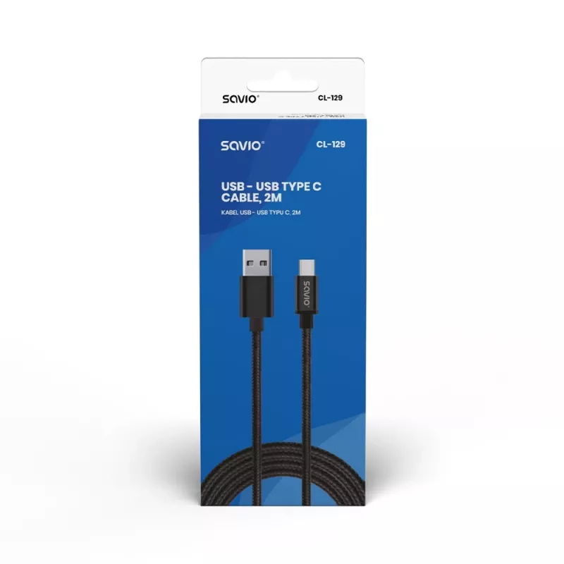 Cabo USB Savio CL-129 2 m USB 2.0 USB A USB C preto