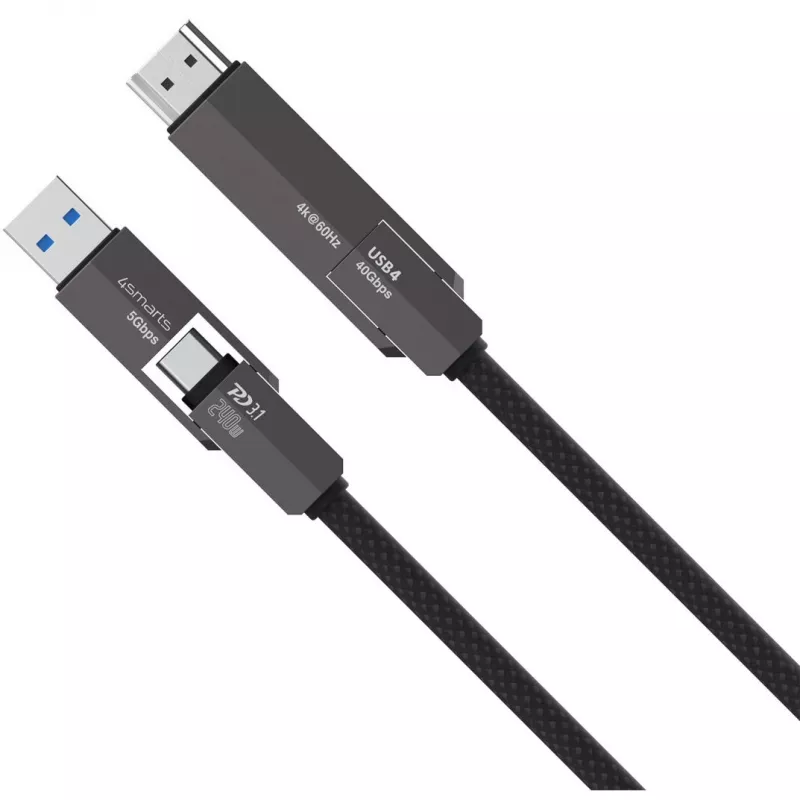 Cabo USB4 HDMI 4smarts ComboCord 240W 1,5 m – USB4 para HDMI, alimentação de 240W, comprimento de 1,5 m
