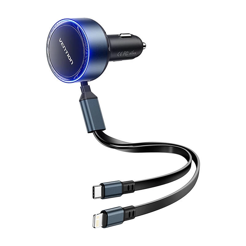 Carregador de automóvel Vention FFOB0 30W com cabo USB-C para Lightning, 30 W de potência para carregamento de iPhone