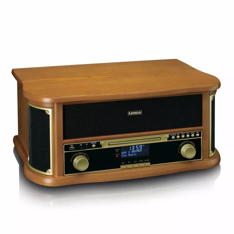Lenco TCD-2571WD gira-discos com leitor de cassetes, DAB+, FM, Bluetooth, USB, 10 W, madeira