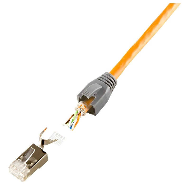 Fichas RJ45 Cat 6, 6A, 7 blindadas, embalagem de 50 unidades