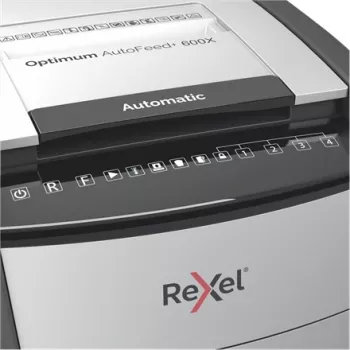 Destruidora de documentos automática Rexel Optimum AutoFeed+ 600X com corte em partículas P4