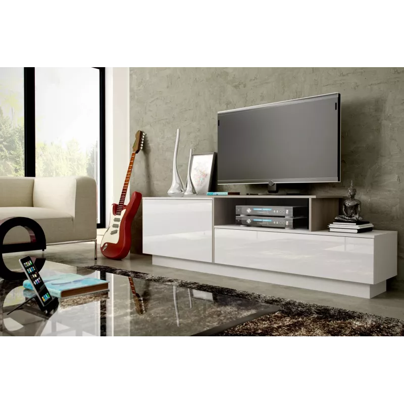 Móvel de TV Cama SIGMA 3 180 branco/branco brilhante + carvalho Sonoma