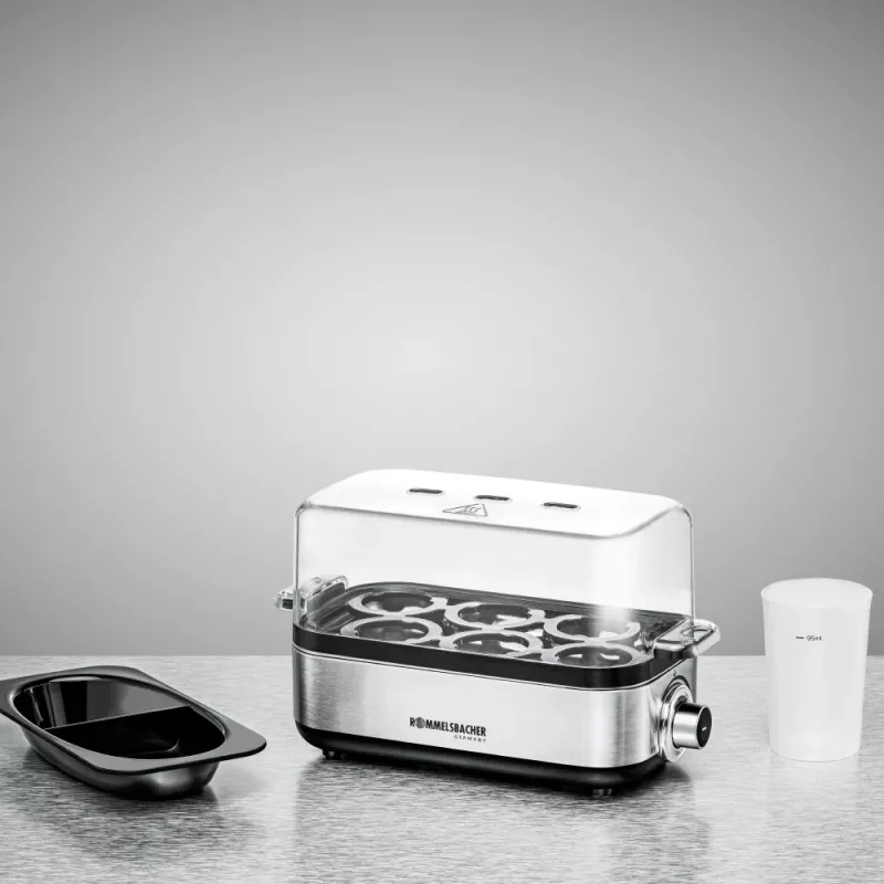 Ovoqueira Rommelsbacher ER 600 — ovoqueira elétrica, capacidade 6 ovos, 400 W, aço inoxidável, tampa transparente
