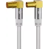 Goobay cabo de antena de TV (tipo 135 dB), blindagem quádrupla, 10 m, branco - banhado a ouro, conector fêmea coaxial 90° > conector macho coaxial 90° (70450)