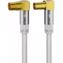 Goobay cabo de antena de TV (tipo 135 dB), blindagem quádrupla, 10 m, branco - banhado a ouro, conector fêmea coaxial 90° > conector macho coaxial 90° (70450)