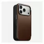 Capa de pele tipo carteira para telemóvel Nomad Modern Leather Folio para iPhone 17 Pro – castanha, compatível com 6,3 polegadas (16 cm), 4 compartimentos para cartões