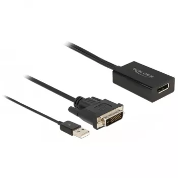 Delock - Cabo adaptador - DVI-D, USB (apenas alimentação) (M) para DisplayPort (F) - DisplayPort 1,2 - 50 cm - Suporte de 4K 30 Hz - Preto (63189)