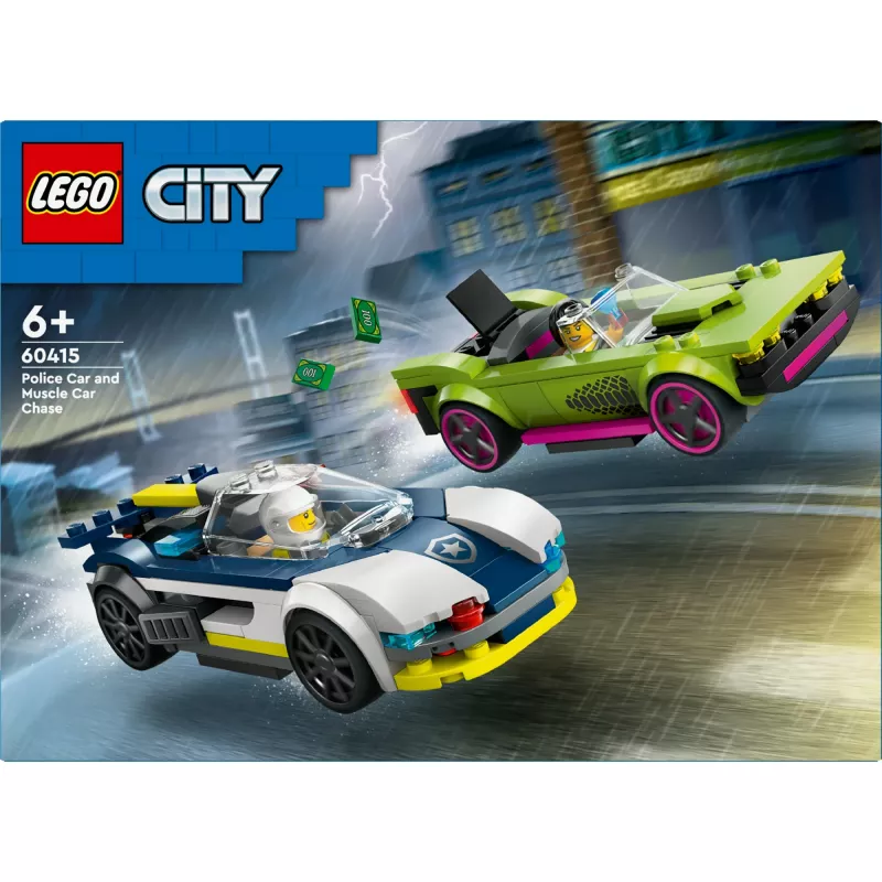 Conjunto de brincar LEGO City 60415 Carro de polícia e perseguição de muscle car — 213 peças, 2 minifiguras, idade 6+