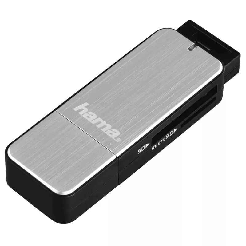 Hama 123900 leitor de cartões USB 3.0 SD/microSD, alumínio, preto/prateado