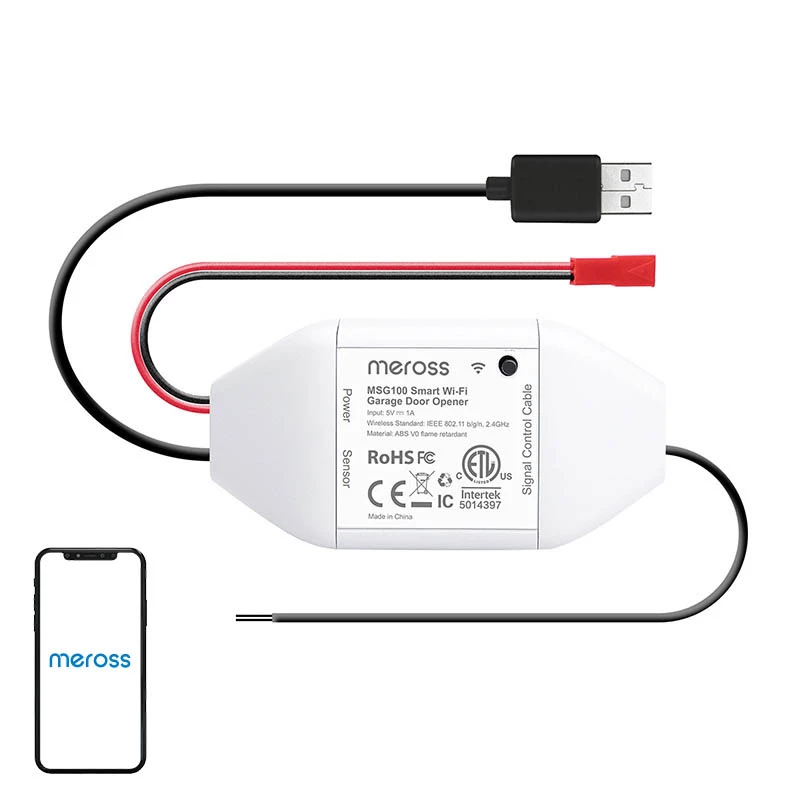 Interruptor inteligente para porta de garagem Meross MSG100HK compatível com HomeKit — controlo Wi-Fi para porta de garagem de folha única