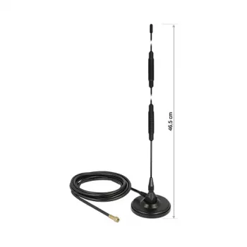 Delock 12432 antena GSM, ficha SMA, 7 dBi, omnidirecional, base magnética, RG-58 3 m, para exterior, preto