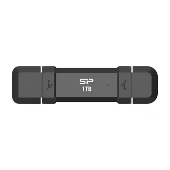 Pen USB Silicon Power DS72 1 TB, USB 3.2 Gen 2 Type-A / Type-C, caixa de alumínio e borracha, preto