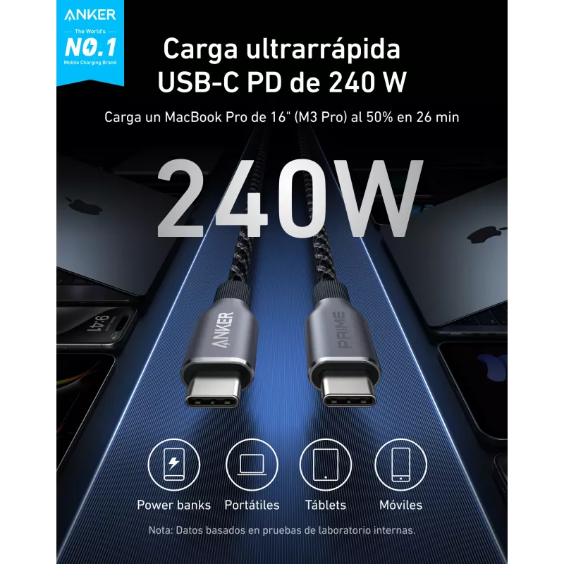 Anker Innovations Prime cabo USB-C para 90cm 240W Upcycled-Geflecht - Cabo - Digital/Dados (A88E2011)