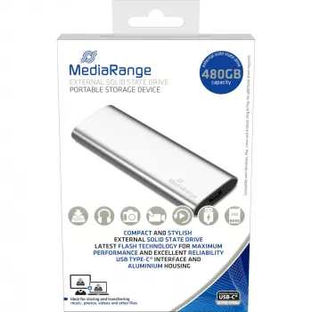 MediaRange MR1102 - SSD - 480 GB - externo (portátil) - USB 3.2 Gen 2 (conector USB-C) - prateado (MR1102)