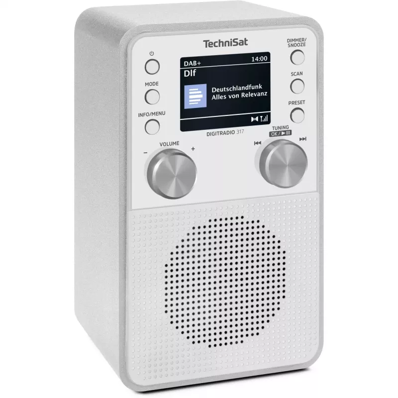 Rádio digital TECHNISAT DigitRadio 317 branco — receção FM e DAB+, design de mesa compacto