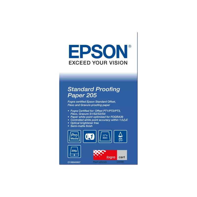 Epson C13S045007 Standard Proofing Paper rolo de papel, 17 polegadas (43,2 cm) x 50 m, 205 g/m², branco