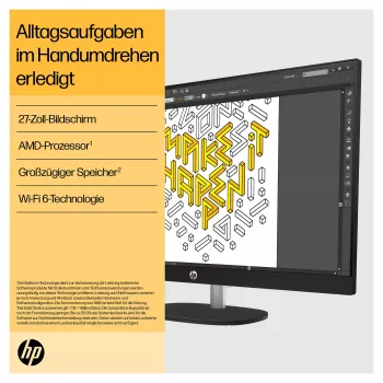 HP 27-cr0471ng - All-in-One (solução completa) - Ryzen 7 7730U - RAM 16 GB - SSD 512 GB - NVMe - Radeon Graphics - 1GbE, Wi-Fi 6, Bluetooth - WLAN: 802.11a/b/g/n/ac/ax, Bluetooth