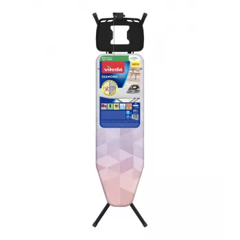 Tábua de passar a ferro de formato completo VILEDA Dimond Plus 173270 — 1200×380 mm, altura ajustável 77–97 cm, capa de algodão, pernas de aço, apoio para o ferro