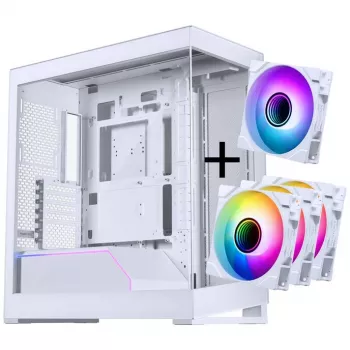 Caixa ATX PHANTEKS NV-Series NV5 MK2, vidro temperado, DRGB - branco mate + pack de 3 ventoinhas M25 Gen2 PWM D-RGB Reverse Blade + 1 ventoinha normal - 120 mm