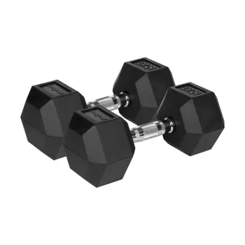 Haltere curto Rebel Active Hex revestido a borracha 15 kg – haltere curto hexagonal individual, pega compacta