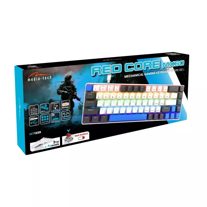 Media-Tech MT1259 Red Core MX60 teclado mecânico gaming 60 %