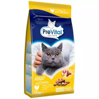 Alimento seco para gatos PREVITAL Adult com frango 1,4 kg – 30% proteína, 12% gordura, 7% cinzas